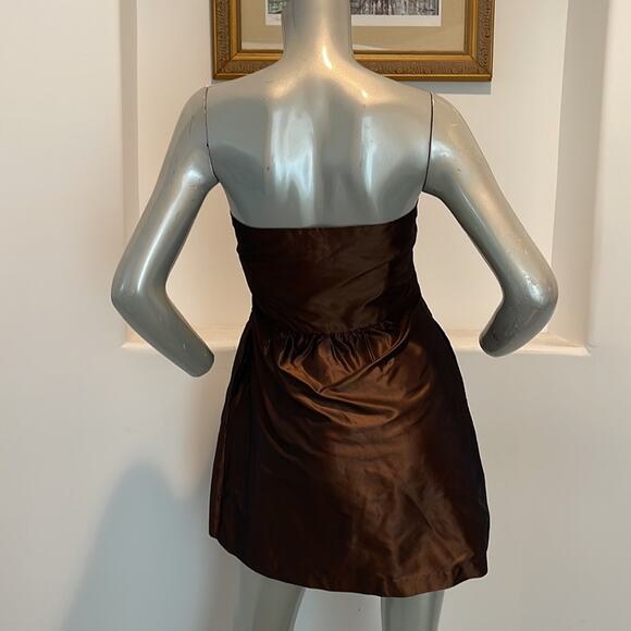 Vintage Rhys Dwfen Chic Little Devil Strapless Bow Front Mini Dress Brown Size 6 - Picture 7 of 9